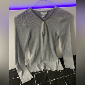 Grey Mid-Zip Up Long Sleeve Shirt For Women in Size Medium